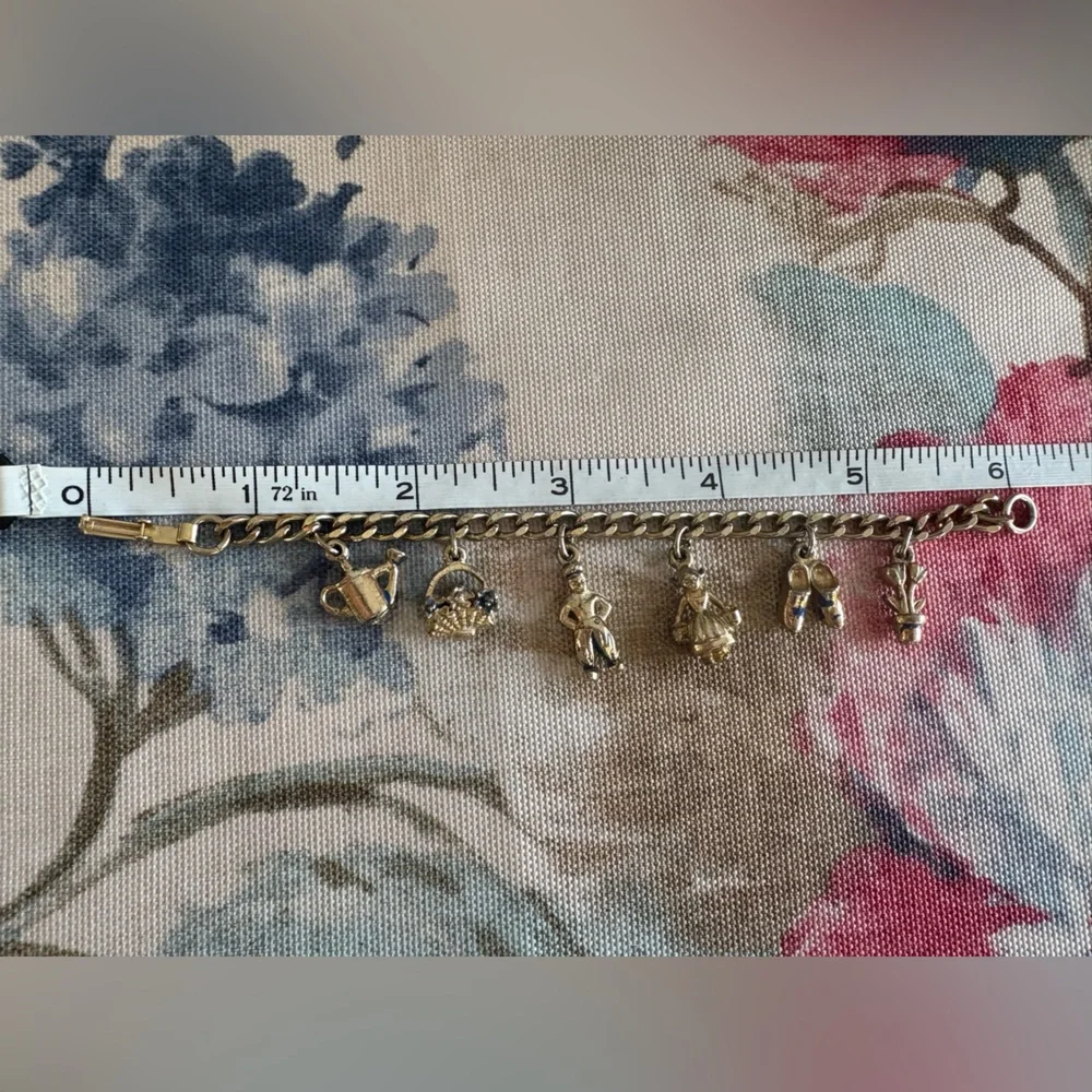 Danish Themed Children’s Silver Charm Bracelet Unique Charms Dutch Clogs Vintage